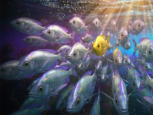 lucky777 School of fish swims among floating coins